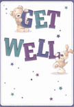 Radiating playful optimism and gentle comfort, this get well card lights up its surroundings with two charming animal friends. The teddy bear, soft and snuggly, and the lively puppy, with downy ears, balance and clutch the striking 'Get Well' letters in a delightful scene. Indigo and teal hues make the bold text pop against a creamy background, while twinkling stars in varying shades of blue and purple add a whimsical flourish-a reminder of the community magic present in every Brunswick Park doorstep delivery. The illustrated animal fur is so finely rendered you can almost imagine their soothing touch, offering the emotional embrace of companionship in times of healing. Every aspect of the card's composition-from the vibrant colours to the joyful, expressive faces-has been crafted to uplift, much like a thoughtfully arranged bouquet picked up from a favourite local florist. The result is a visual and emotional keepsake, perfect for delivering comfort, hope, and kindness straight from the heart of Brunswick Park.